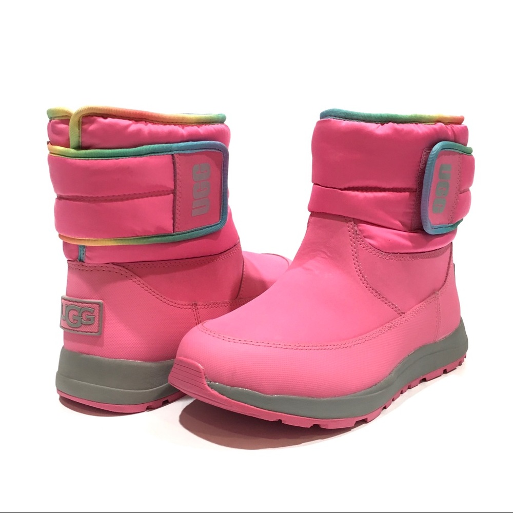 UGG Toty Weather Rainbow Waterproof Boots -Pink Leather -Big Kids US 4 -NEW
